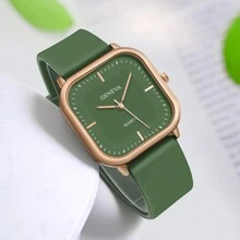 1 chiếc đồng hồ đeo tay thạch anh đeo tay phong cách dành cho cả nam và nữ, vỏ vuông Unisex, dây đeo silicon - màu xanh lá - Xem 3