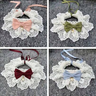 珍珠狗项圈宝石丝绸婚礼猫小狗丝带围巾吊坠宠物蝴蝶结项链缎子新款小猫配饰领结礼物