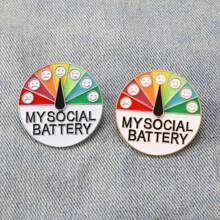 2pcs/Set Mood Changer Energy Metal Brooch Pin, Sliding Social Battery Indicator, Design, Unisex Fashion Accessory, Suitable As Couple Gift - Multicolor - View 8