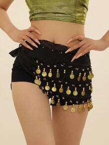 1 قطعة سلسلة خصر رقص بطن للنساء، سلسلة خصر 72 قطعة معدنية لرقص البطن، وشاح خصر شيفون اكسسوار للصيف والمدرسة والخريف وعيد الهالوين - متعدد الألوان - مشاهدة 9