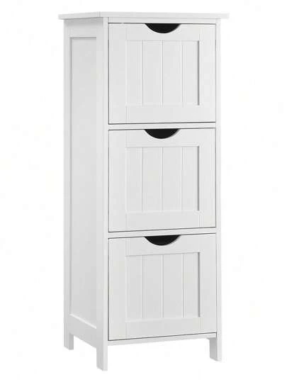  Gabinete de baño VASAGLE, gabinete de almacenamiento, gabinete de pie, con 3 cajones, 30 x 32 x 81 cm, para baño, sala de estar, comedor, cocina, estilo moderno, blanco mate, decoración de baño, organizador de baño, accesorios de baño de verano