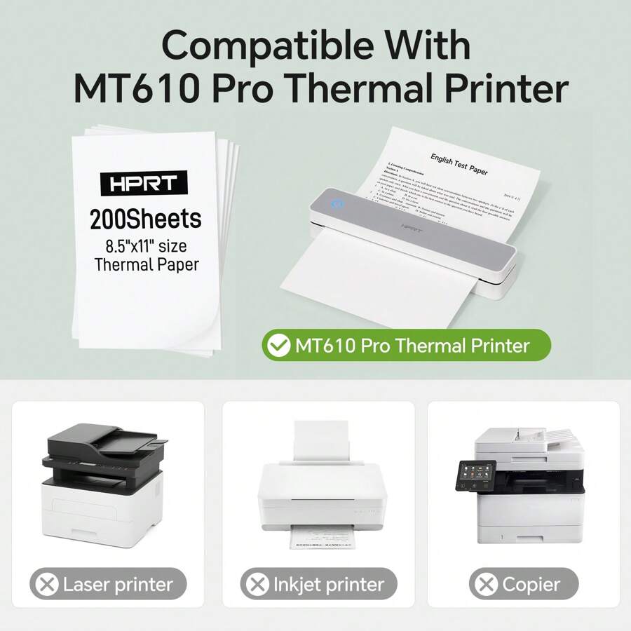 200 Sheets Thermal Paper, US Letter 8.5 X 11 Inch, MT610