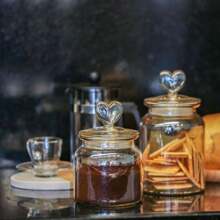 Set Of 3 Hermetic Amber Glass Jars Decor Affection Heart 650ml - Tuut - 米色 - 查看 5