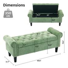 1 Piece Of Shoe-Changing Bench With Storage Space, Bed-End Storage Bench, Storage Ottoman With Hinges, Padded Storage Stool With Seat, Suitable For Bedroom, Living Room - Green - View 2