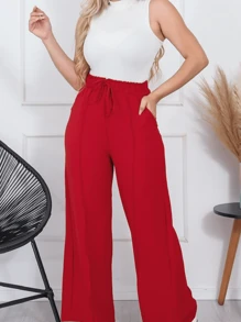 MF Wide Leg Pants With Elastic Waistband In Duna Fabric - 紅色 - 查看 1
