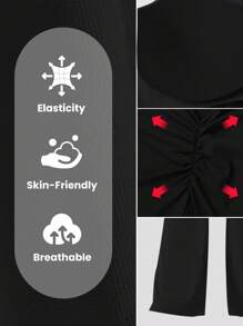 Yefecy 女式运动喇叭裤，高弹力运动长袖连体裤，性感露背健身紧身臀部瑜伽连体裤 V 型后背 - 黑色 - 查看 7