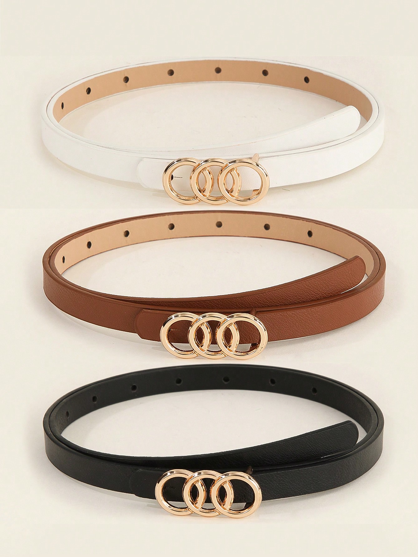 4 قطع حزام جلد كاجوال صغير معدني للنساء، مناسب للص...