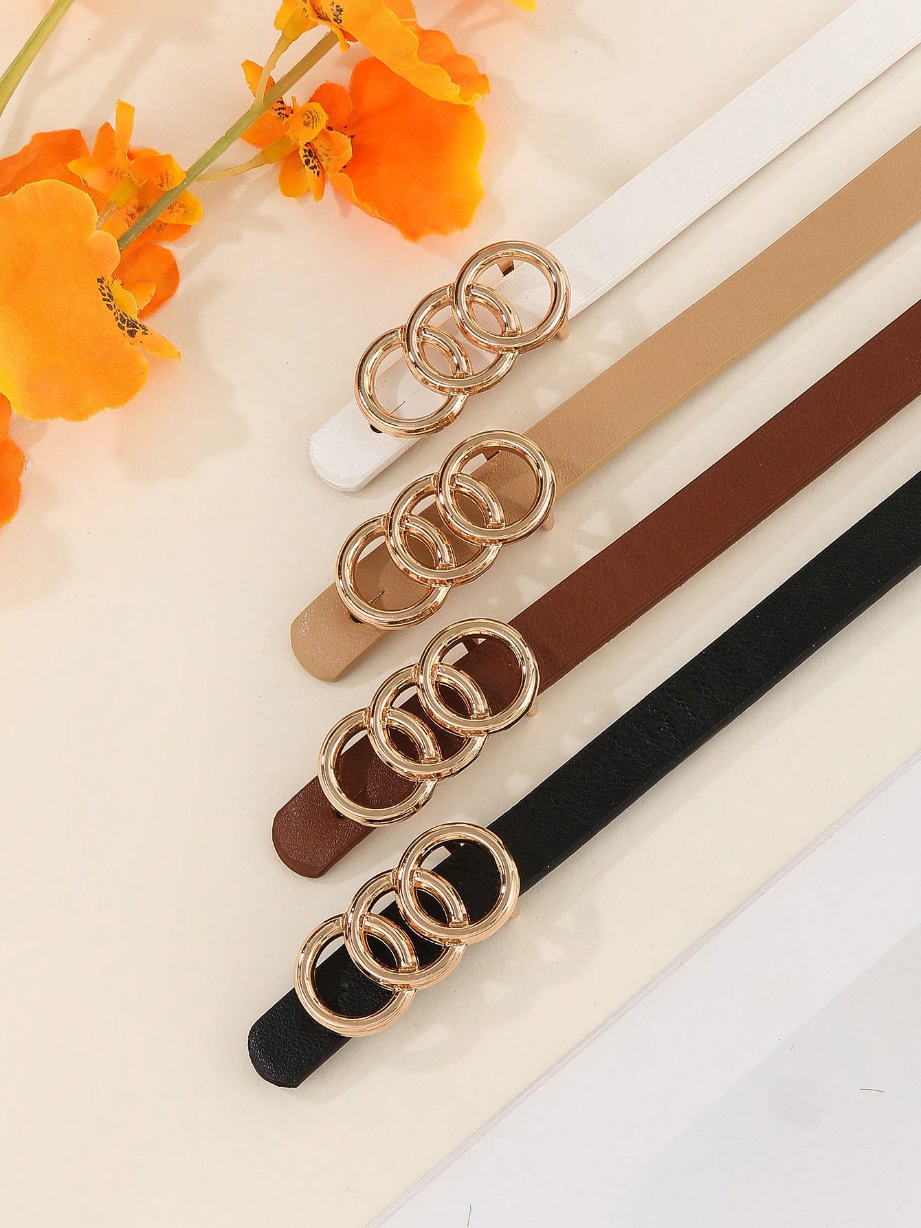 4 قطع حزام جلد كاجوال صغير معدني للنساء، مناسب للص...