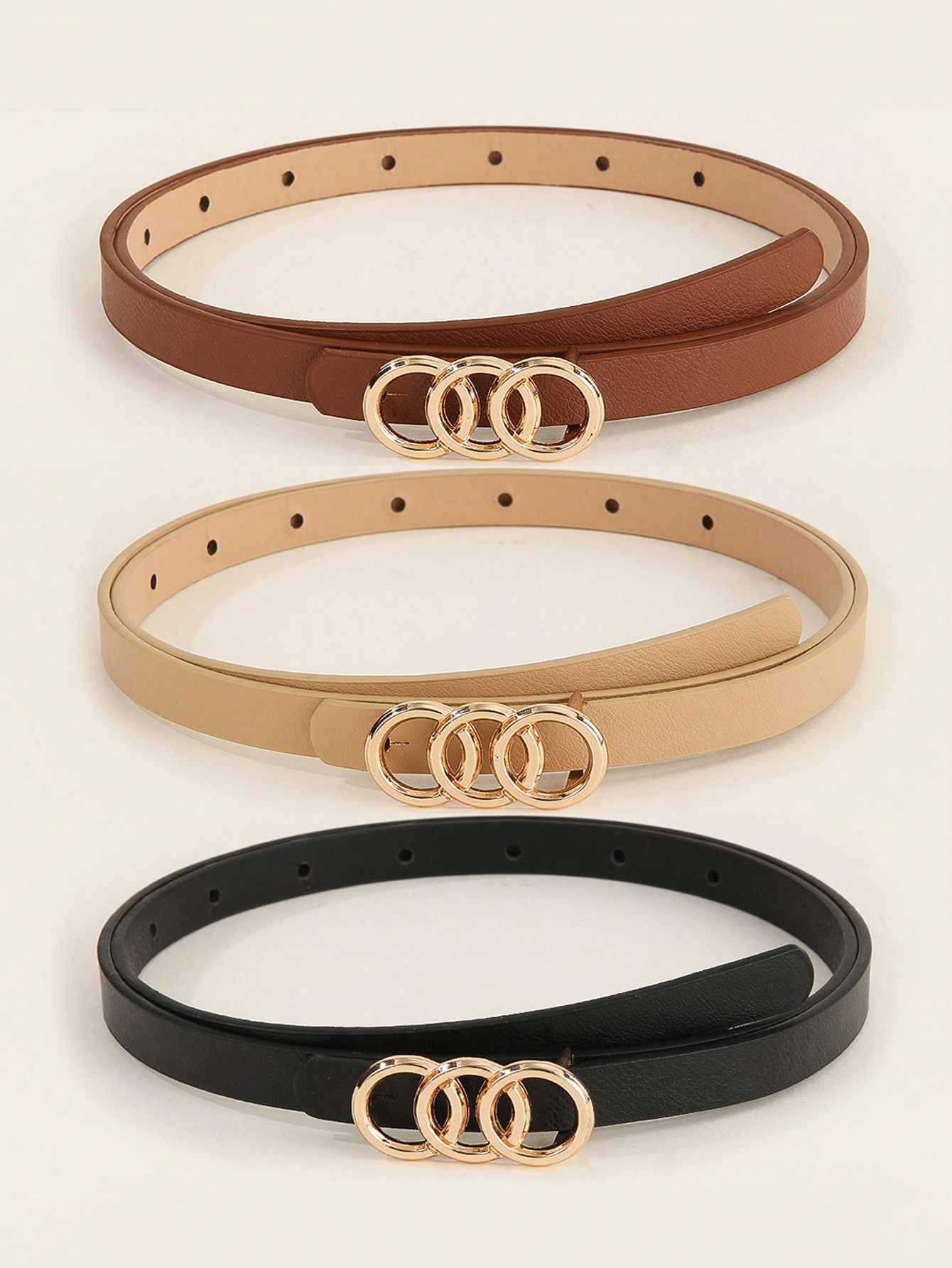 4 قطع حزام جلد كاجوال صغير معدني للنساء، مناسب للص...