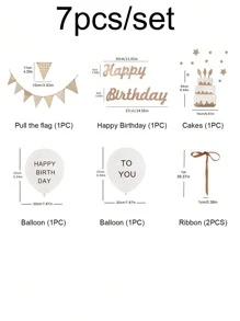 Birthday Party Decoration Balloon, Wall Decoration, Banner With Letters & Cake Topper Set, 1 Set/7pcs