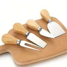 4/6pcs Stainless Steel & Wooden Handle Cheese Knives, Slicer, Spreader & Fork Set, Cheese, Cake, Pizza Tools, Western Silverware Set