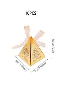 20/10Pcs Eid Mubarak Pyramid Shaped Hollow Out Packing Box Ramadan Party Favor Chocolates Packaging Box With Ribbons - Multicolor - View 7