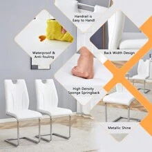 MUUOKY Dining Chairs Set Of 2/4/6, Modern Kitchen Dining Room Chairs With Electroplated Metal Legs, Kitchen Chairs For Living Room, Upholstered Dining Accent Side Chairs With Faux Leather Cushion Seat, Modern Minimalist, Comfortable, Spare Chair For Parties, Christmas Gifts, Christmas Decor, Christmas Decorations, Christmas Gifts, Christmas Home, Christmas Decor Home - 白色 - 查看 10