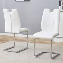 MUUOKY Dining Chairs Set Of 2/4/6, Modern Kitchen Dining Room Chairs With Electroplated Metal Legs, Kitchen Chairs For Living Room, Upholstered Dining Accent Side Chairs With Faux Leather Cushion Seat, Modern Minimalist, Comfortable, Spare Chair For Parties, Christmas Gifts, Christmas Decor, Christmas Decorations, Christmas Gifts, Christmas Home, Christmas Decor Home - 白色 - 查看 6
