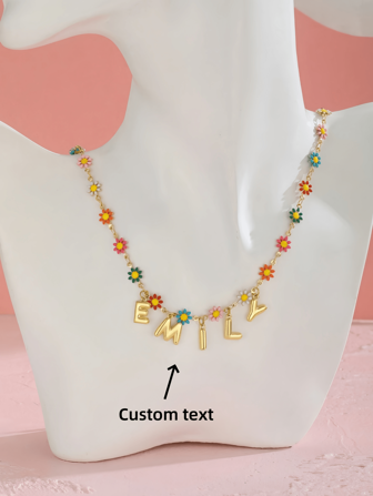 1 pieza Collar personalizado con colgante de margaritas de color dorado con nombre personalizado, apropiado para niños, amigos, familiares, regalos de fiestas de cumpleaños, regalos de vuelta a la escuela/temporada de graduación, dorado, elegante, colorido, vintage, sencillo, unisex, casual, lindo, personalizado, único, regalos ideales para él, regalos ideales para ella, ella, novio, novia, papá, mamá, familia, amigos, para aniversarios, para cumpleaños, para graduación, para bailes de fin de curso, para fiestas