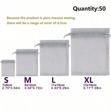 50 pièces Sacs cadeaux en organza avec cordon de serrage pour les faveurs de mariage, bracelets, emballage, petits sacs cadeaux transparents pour fournitures scolaires, sacs alimentaires, boîtes alimentaires convenant aux bonbons, chocolats, cookies, etc., Noël, Saint-Valentin