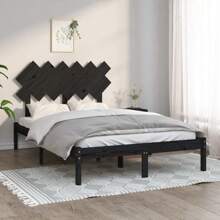 Solid Wood Double Bed Frame Black 135x190 Cm No Mattress Included - Black - View 1