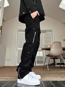 男士时尚美式复古街头风格灯芯绒工装裤，大口袋，宽松街头风格休闲抽绳腰户外裤，修身百搭休闲长裤，秋季