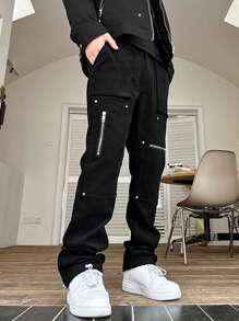 男士时尚美式复古街头风格灯芯绒工装裤，大口袋，宽松街头风格休闲抽绳腰户外裤，修身百搭休闲长裤，秋季