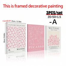 3pcs Matisse & Picasso Inspired Pink Wall Art Set - Abstract Floral Market Posters, Canvas Prints For Living Room, Bedroom, Dining Decor Gifts Birthday Graduation