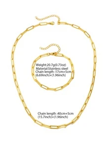 Stainless Steel Waterproof & Fade-Resistant Simple Gold Cross Chain Necklace And Bracelet Set, Suitable For Women's Daily Wear