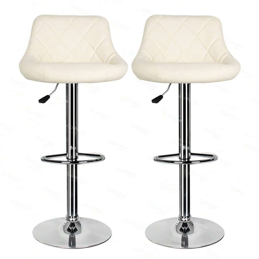 Bar Stools Set Of 2, Height Adjustable Faux Leather Swivel Barstools With Chrome Footrest And Base Gas Lift For Breakfast Bar, Counter, Kitchen And Home