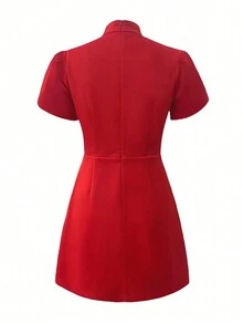 Women's Petal Sleeve Slim Fit Mini Shift Dress With Stand Collar