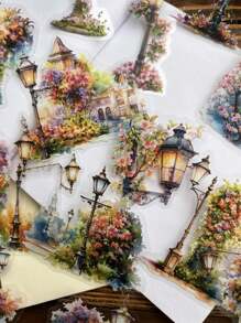 15 Blatt/Packung Vintage wasserdichte Straßenlaterne Landschaft Aufkleber, Dekoration für Scrapbooking, ausgestanzte PET Aufkleber