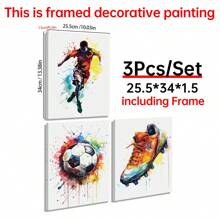 3pcs Bez Ramki Płótna Poster Abstrakcyjny Piłka nożna Sportowiec Sztuka ścienna Nowoczesny  Akwarela Piłka nożna Nadruk Idealny Prezent Dla Sypialnia Dekoracje Salon Dekoracje Rama