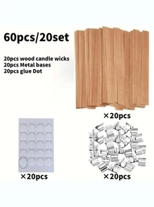 60pcs DIY Candle Making Kit Including Natural Wooden Wicks, Metal Holders And Glue Dots, Suitable For Handmade