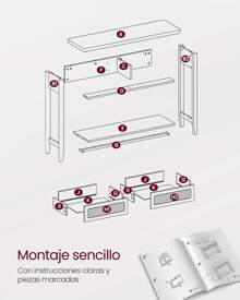 VASAGLE Mesa de Consola para Recibidor, Mesa de Entrada Delgada, Mesa de Sofá con 2 Cajones, Esquinas Redondeadas, Estilo Boho, Beige Avena - Caqui - Ver 8