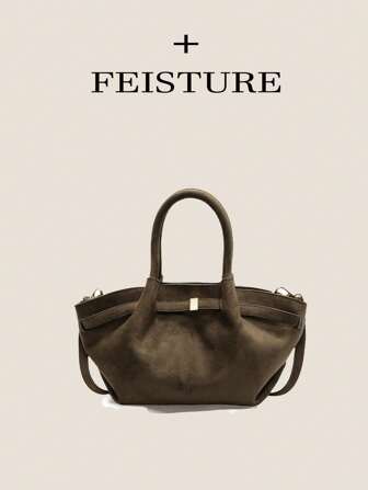 FEISTURE 1pc Small Suede Fabric Dumpling Handbag With Buckle, Shoulder Strap, Suitable For Girls, Women, College Students, Office Workers, Great For Work, Business, Commute, School, Newest Fashionable Suede Bag For Women