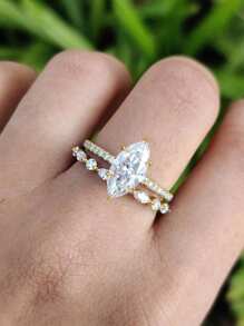 1 chiếc nhẫn cưới bằng bạc Sterling S925 đính đá Cubic Zirconia hình oval 2 carat, nhẫn cưới nữ độc đáo, sang trọng, quà tặng tuyệt vời cho bạn gái. - chiếc nhẫn kim cương - Xem 4