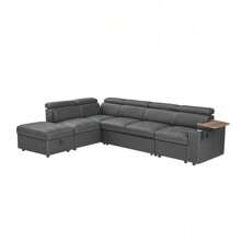 Grey Fabric Sectional Sofa With Storage Ottoman,DreamDecor