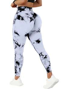 QGU 6 Pcs Tie Dye Flared Yoga Leggings, Seamless Flare Leg Sports Pants.Women's Fashionable Tie Dye Slim Flared Long Pants - 深紅+蔚藍色+暗紫羅蘭+橘色+舊款粉+舊款墨綠色 - 查看 7