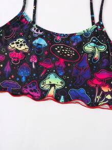 Colorful Mushroom Print Pajama Set With Cami Top And Shorts, Sleepwear Loungewear