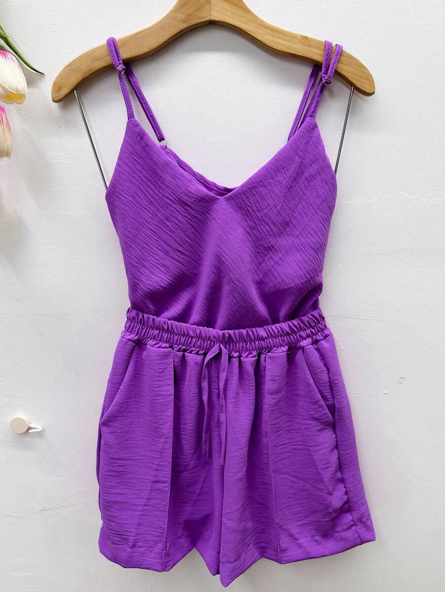 conjunto femininas blusa manga shorts - Roxo - Visão 1