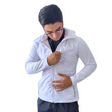 Chamarra Antifluidos Caballero dos bolsillos al frente bolsa en pecho gorro temporada invierno cierre frontal largo - Blanco - Ver 4