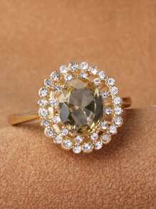 1 件淡黄色镀铜锆石花形戒指，女士优质花形戒指，3 种颜色可选 - 金黃色 - 查看 5