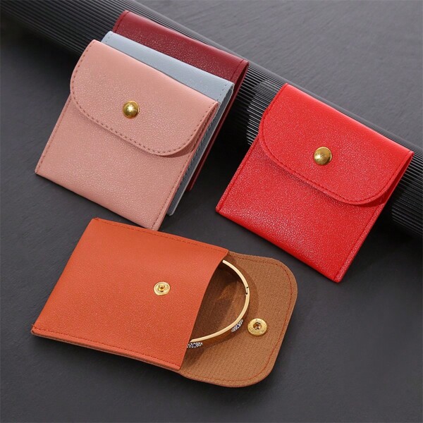 5 Stücke Kunstleder Schmuckbeutel mit Druckknopfverschluss - elegante Geschenktüten für Ohrringe, Halsketten, Armbänder und Ringe - strapazierfähige Aufbewahrung und Organisationsbeutel für Accessoires