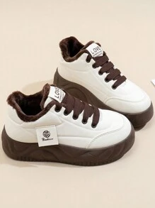 2024 New Versatile Casual Shoes, Thick Sole Lace-Up Sneakers, Breathable Non-Slip Comfortable Minimalist Casual Athletic Women Shoes, Cute, Resort Style, Elegant, Lightweight, Durable, Warm Winter Women Sneakers - White Card - View 6