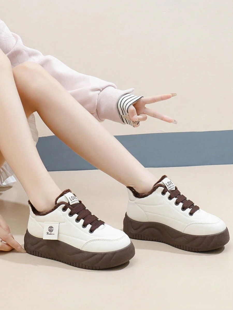 2024 New Versatile Casual Shoes, Thick Sole Lace-Up Sneakers, Breathable Non-Slip Comfortable Minimalist Casual Athletic Women Shoes, Cute, Resort Style, Elegant, Lightweight, Durable, Warm Winter Women Sneakers - White Card - View 1