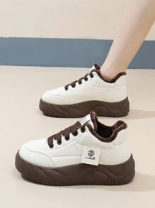 2024 New Versatile Casual Shoes, Thick Sole Lace-Up Sneakers, Breathable Non-Slip Comfortable Minimalist Casual Athletic Women Shoes, Cute, Resort Style, Elegant, Lightweight, Durable, Warm Winter Women Sneakers - White Card - View 3