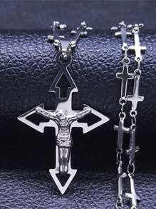Christian Cross Jesus Stainless Steel Necklace For Women/Men Gold/Silver Cross Rose Chain Jewelry Rosario For Men And Women Fashion Accessories For Couples Gift - Necklace - View 17