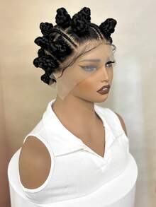 女士时尚全蕾丝编织假发，合成高温纤维，度假风，适合所有种族 - 黑色 - 查看 5