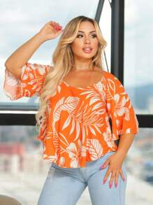 Women's Printed Blouse, Spring Summer - 橘色 - 查看 3