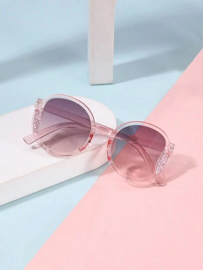 1 件 适合 4-10 岁女孩的可爱精致闪光圆框时尚眼镜，适合度假、派对和节日礼物