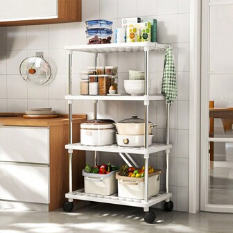 1 件加厚浴室收纳架，多层收纳架，方形 2/3/4 层收纳架，适用于厨房、客厅、卧室、浴室，带轮子