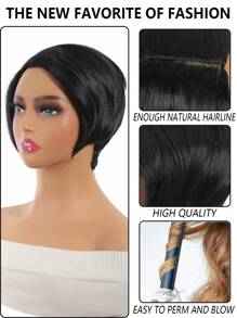 Women Side Part Bangs Short Bob Hair,Black Short Synthetic Wig - Black - View 4