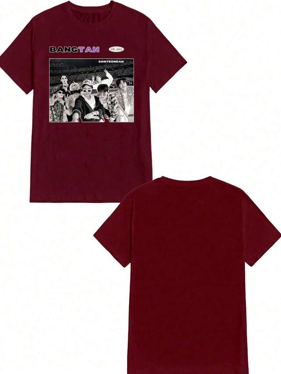 Unisex Kpop T-Shirt 100% Cotton NEW! - 紫紅色 - 查看 1
